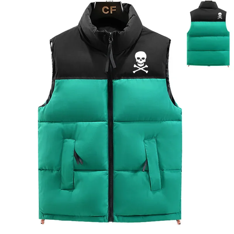 Gilet in piumino da uomo nuovo caldo piumino con stampa teschio giacca in cotone da uomo senza maniche Hip-hop con contrasto di colore elegante