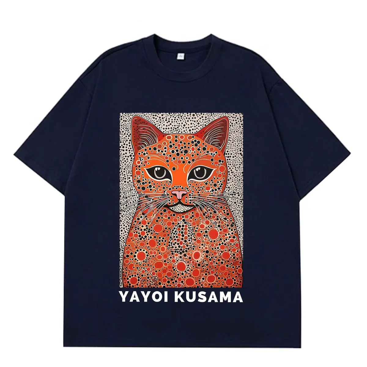 Japanese Style Yayoi Kusama Artist Dot Cat T Shirt Men Women Fashion T-shirts Summer Oversized Cotton T-shirt Y2k Streetwear