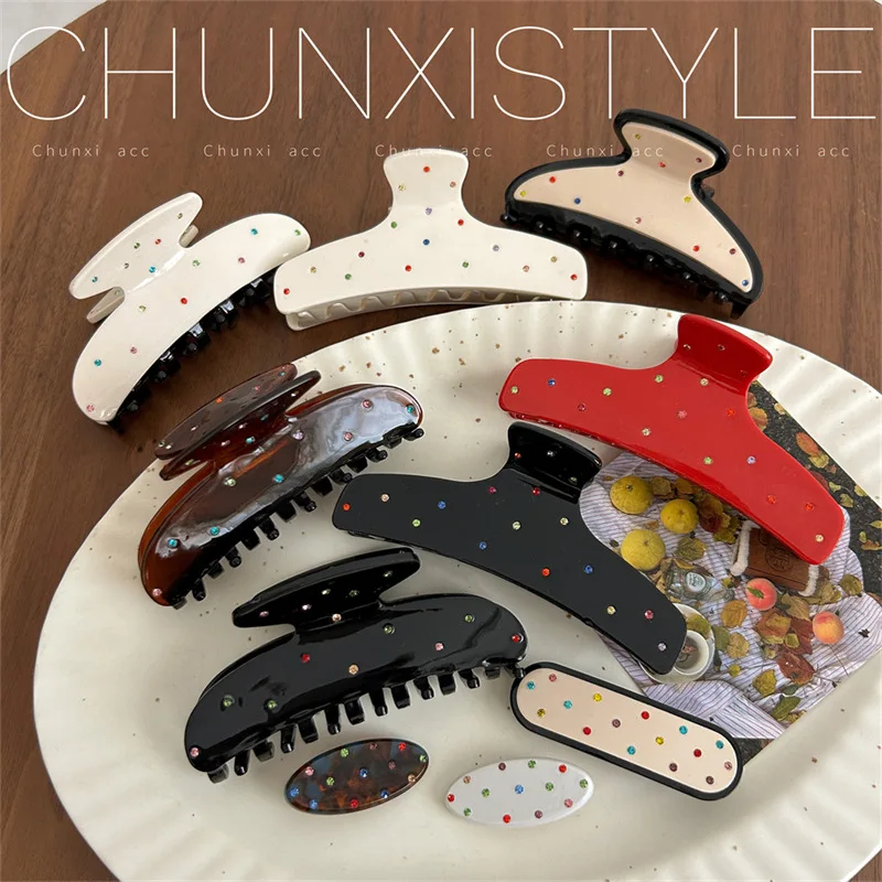 مشبك مخلب شعر كوري متلألئ من حجر الراين وتصميم منقط للنساء أنيق وحامل أوبدو منخفض على طراز فتاة حلوة