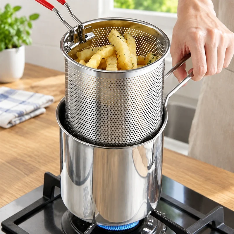 Home Kitchen Deep Fryer with Stainless Steel Body, Oil Filtering System, and Removable Basket for Crispy Fries and Wings