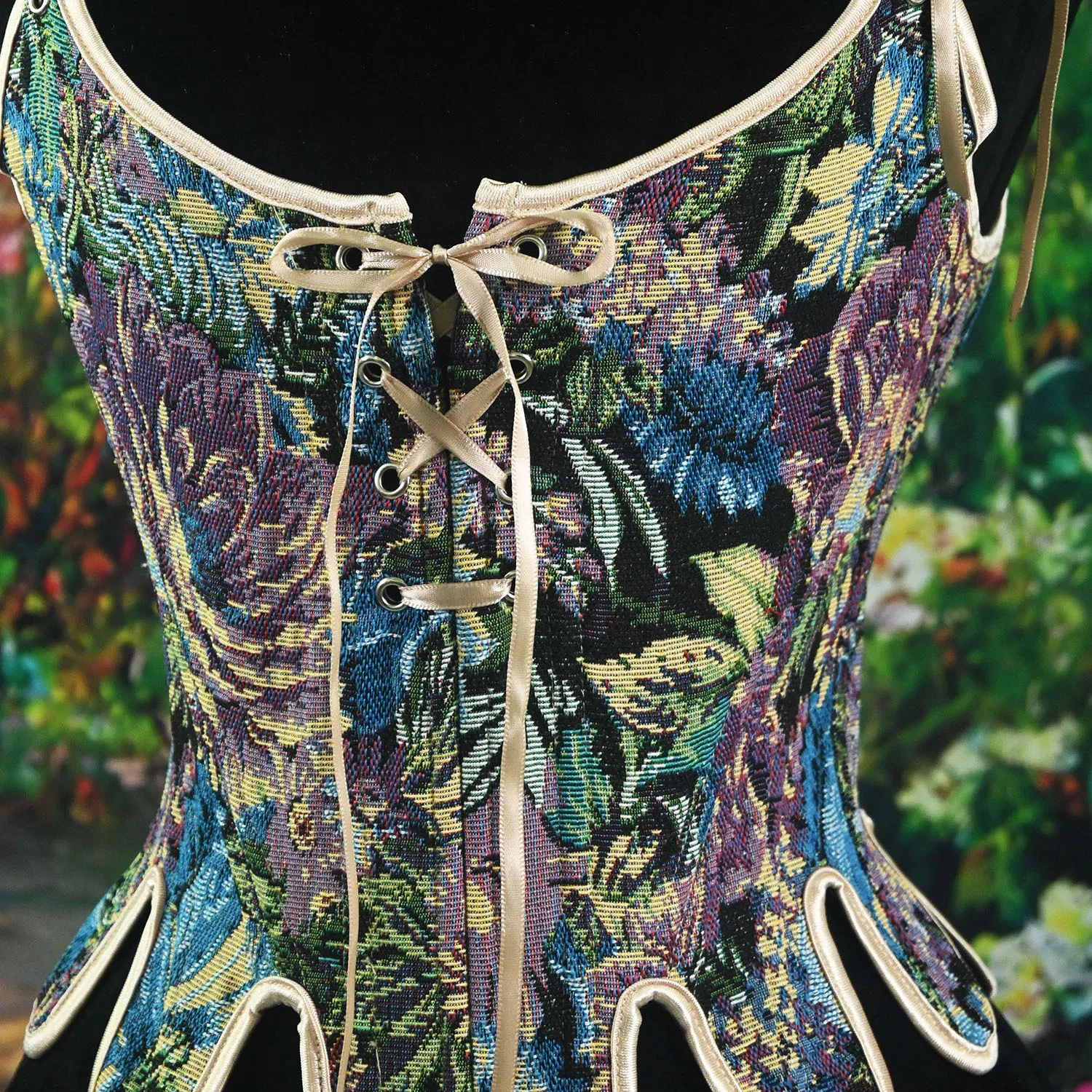 

Women Camisole Vintage Yarn-dyed Terylene Jacquard Corset Renaissance Vest Bustier Tie Lace-up Back Slim Boned Tank Tops