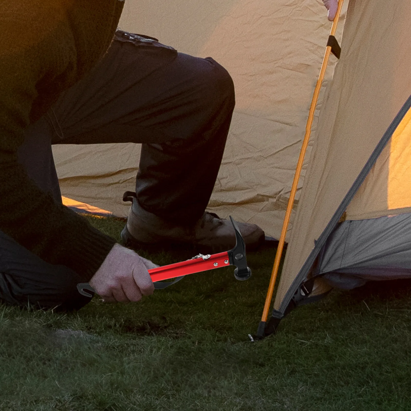 

Camping Hammer Orange Carbon Steel Multifunction Tent Peg Mallet Rugged for Tougher Ground Flat Spade Excavate Handle Hook