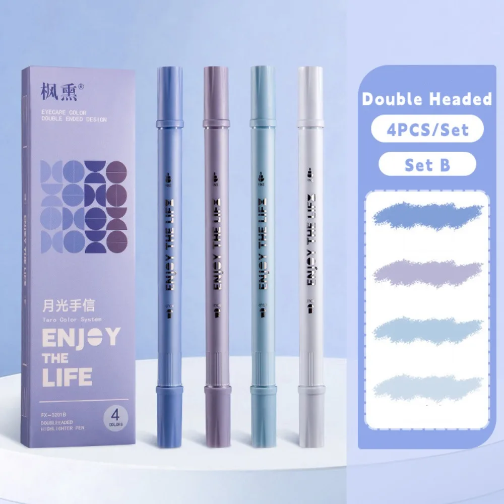 

4Colors/Set Double Headed Highlighter Set Eye Protection Mark Key Points Fluorescent Pen Graffiti Tools Stationery
