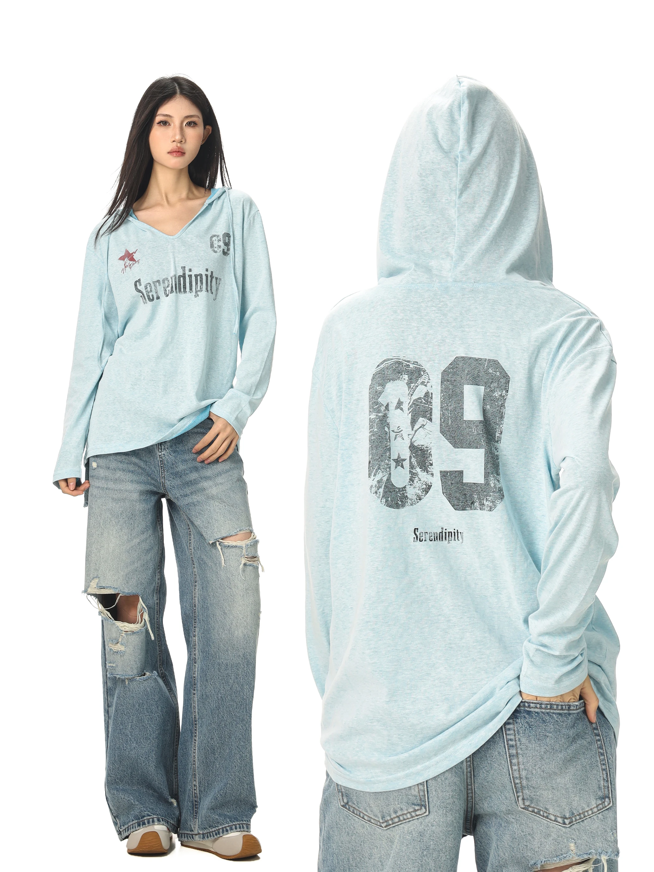 

CCAPTAINBEER American Sle Long Sve с капюшоном и защитой от солнца, женский летний тонкий хлопковый повседневный свободный топ