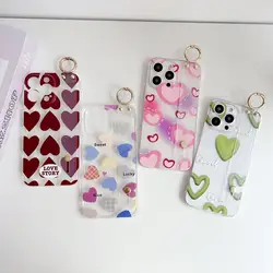 For Motorola Moto E13 E22 E40 20 30 E7Power Edge 30 X30 20 S 40 Pro lite Heart pattern Case Wrist Strap Holder