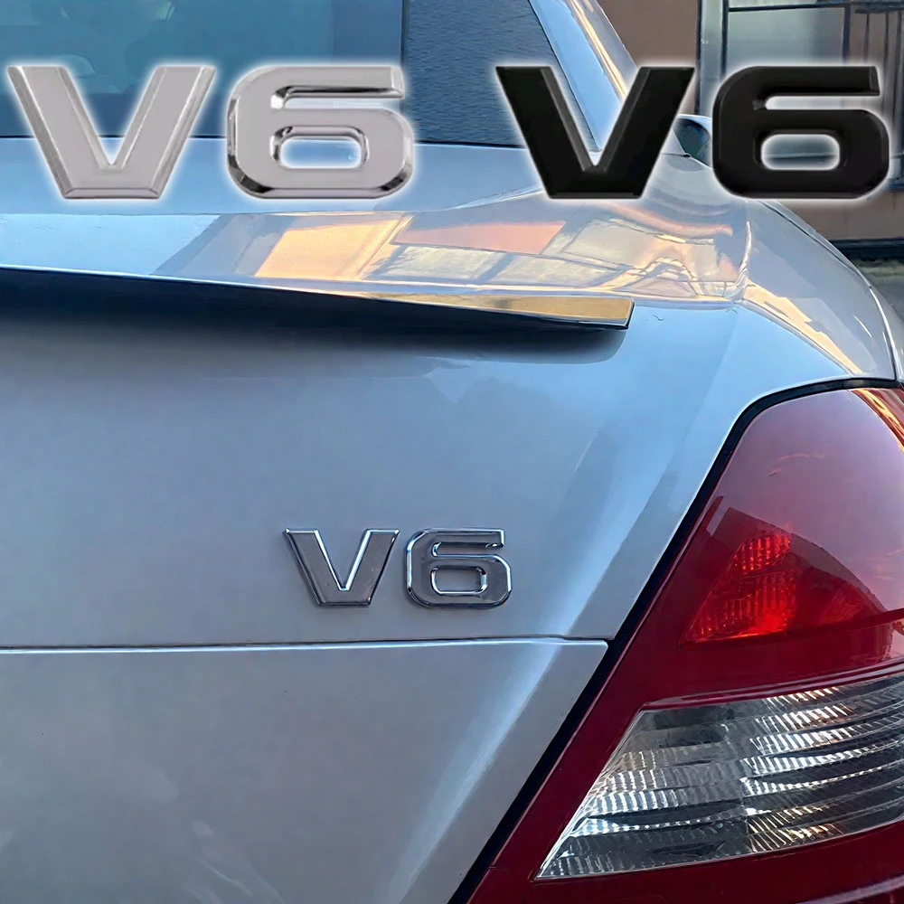 

1x Car Rear Trunk Engine Logo Decal Fender V6 Styling Self-adhesive Sticker Metal Alloy Body 3D Black/Silver Sticker Accessories