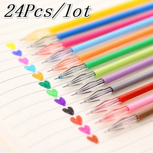 24Pcs Colorful Refils Diamond Head Refill Creative Candy 12 Color Gel Pen Refills 0.38mm Office Stationery School Supplies