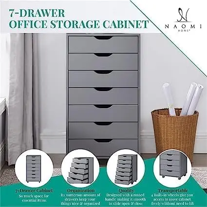 7 Drawer Office Storage File , Under Desk Storage File Cabinets for Home Office, Office Organization Filing Cabinet with Wheels