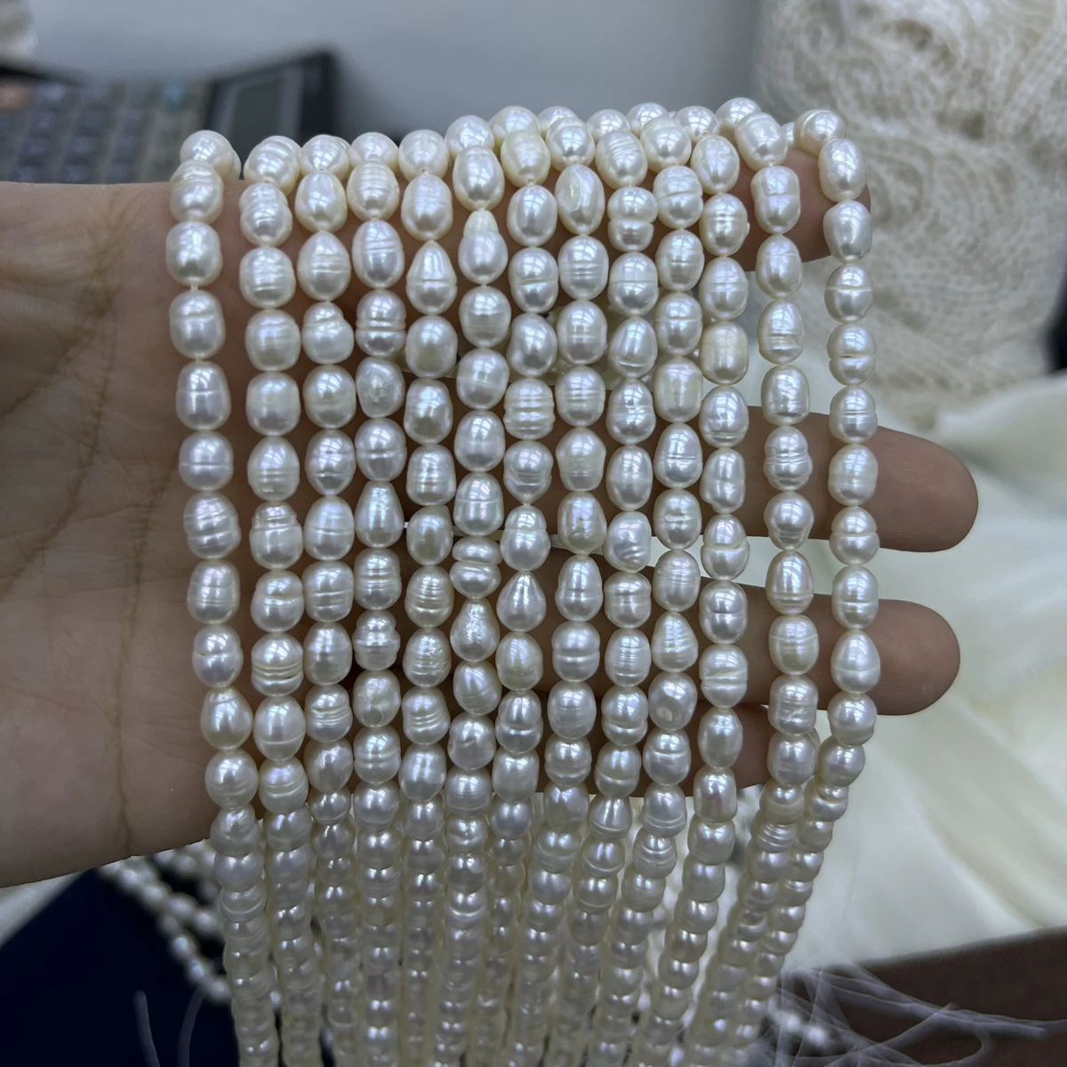 A 6-7mm Semi-finished Natural Freshwater Pearl Rice-shaped Strand Beads for Jewelry Making DIY Necklace Bracelet Accessories