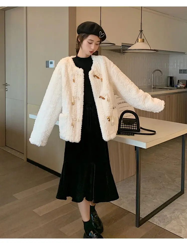 Faux Fur Neck Coat Coats Womens Outside Patchwork Straight Cashmere Cuffs Pockets Beige Evening Pure Leisure Comfy Fancy Peluche
