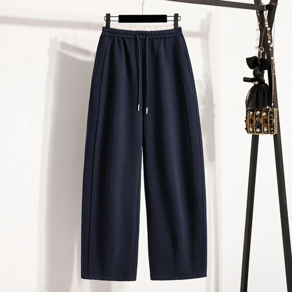 Pantalones informales de cintura alta empalmados, tubo recto, longitud completa, moda coreana, ropa de talla grande para otoño