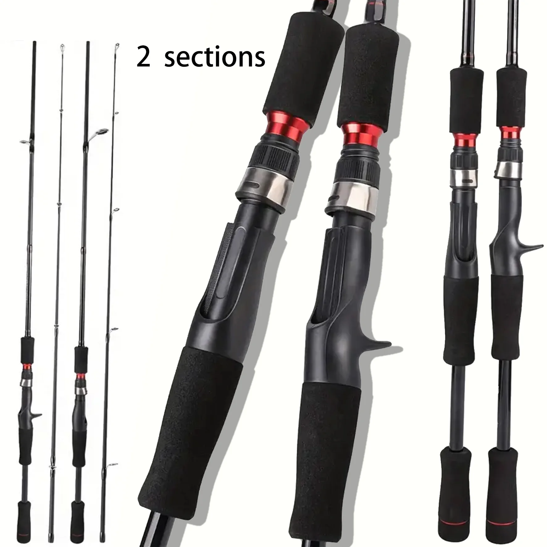 

1.8m / 2.1m 2-Section Lure Rod Fishing Rod Carbon Fiber Fiberglass Composite Material m Action Black Rod Body with Red Design Suitable for Ocean and Freshwater Travel Gifts Salmon Sea Bass Mandarin Fish Beginners Enthusiasts
