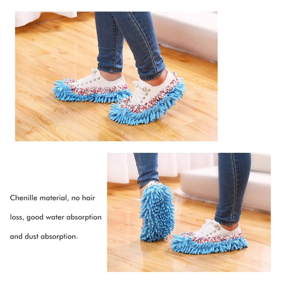 One Size Blue Floor Cleaning Mop Chenille 30*12cm Mop Slippers Cleaning Shoes for Office