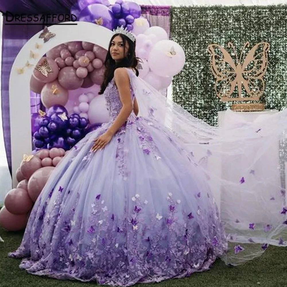 Vestido de baile Lilás Princesa Quinceanera, Apliques fora do ombro, Doce frisado 16 vestidos, 15 anos mexicano