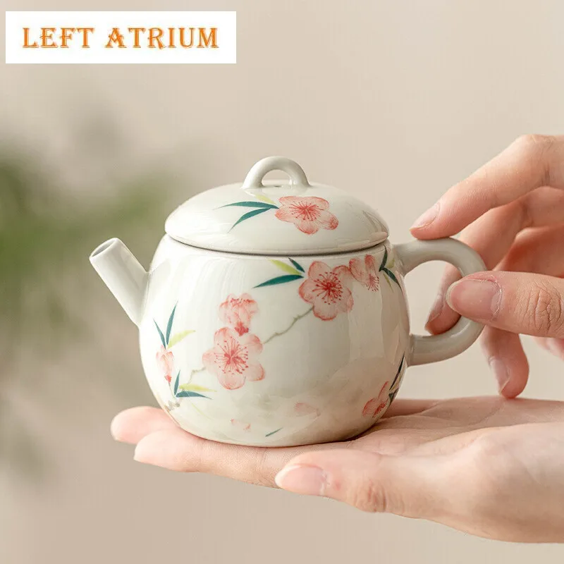 

150ml Hand Painted Peach Blossom Teapot Aesthetic Household Tea Brewing Kettle with Ball Hole Cafes Kung Fu Tea Supplies Craft