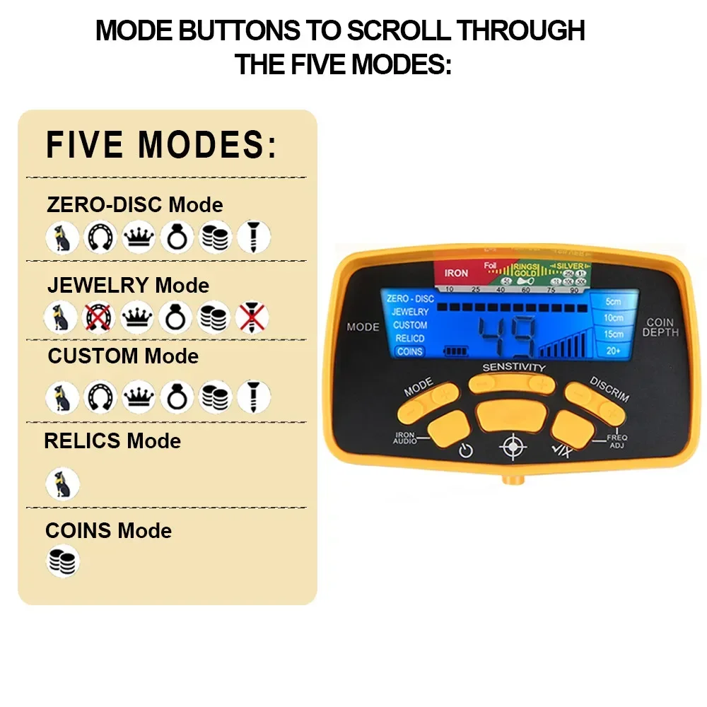 كاشف معادن الذهب مع 5 أوضاع للكشف ، ملف بحث 11 بوصة مقاوم للماء ، كاشف معادن تحت الأرض احترافي ، MD6450