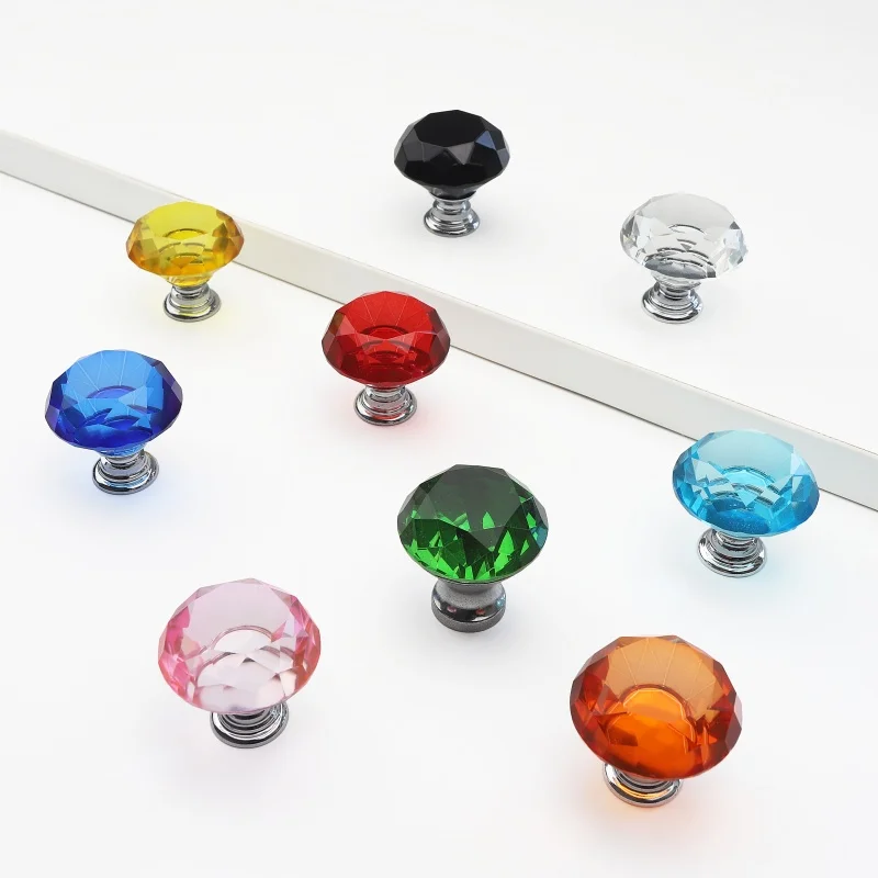 30mm Diamond Shape Design Crystal Glass Knobs Cupboard Drawer Pull Kitchen Cabinet Door Wardrobe Handles Hardware