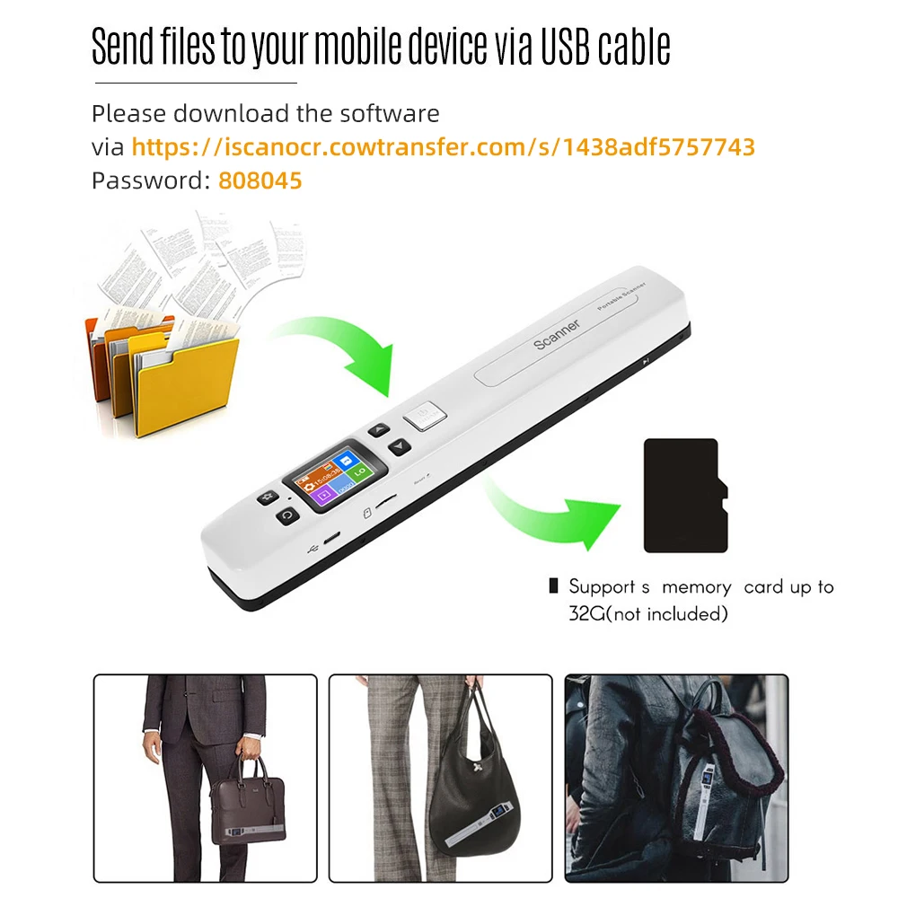 ماسح ضوئي لصور المستندات المحمول عالي السرعة Wifi 1050 ديسيبل متوحد الخواص، شاشة LCD مقاس A4 بتنسيق JPG/PDF لاستلامات الأعمال والكتب