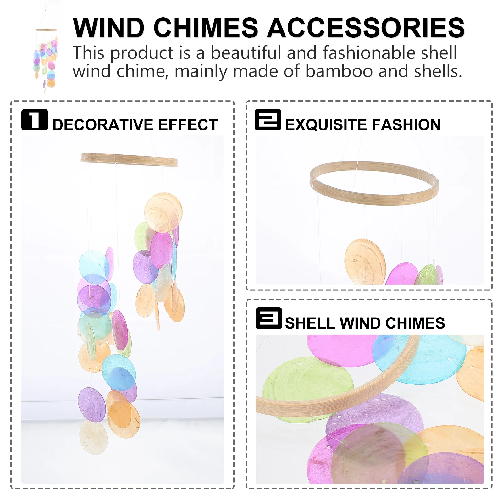 

Colorful Seashell Wind Chime Delicate Bamboo Ring Hanging Pendant Outdoor Garden Decor Creative Wind Bell Home Terrace Courtyard