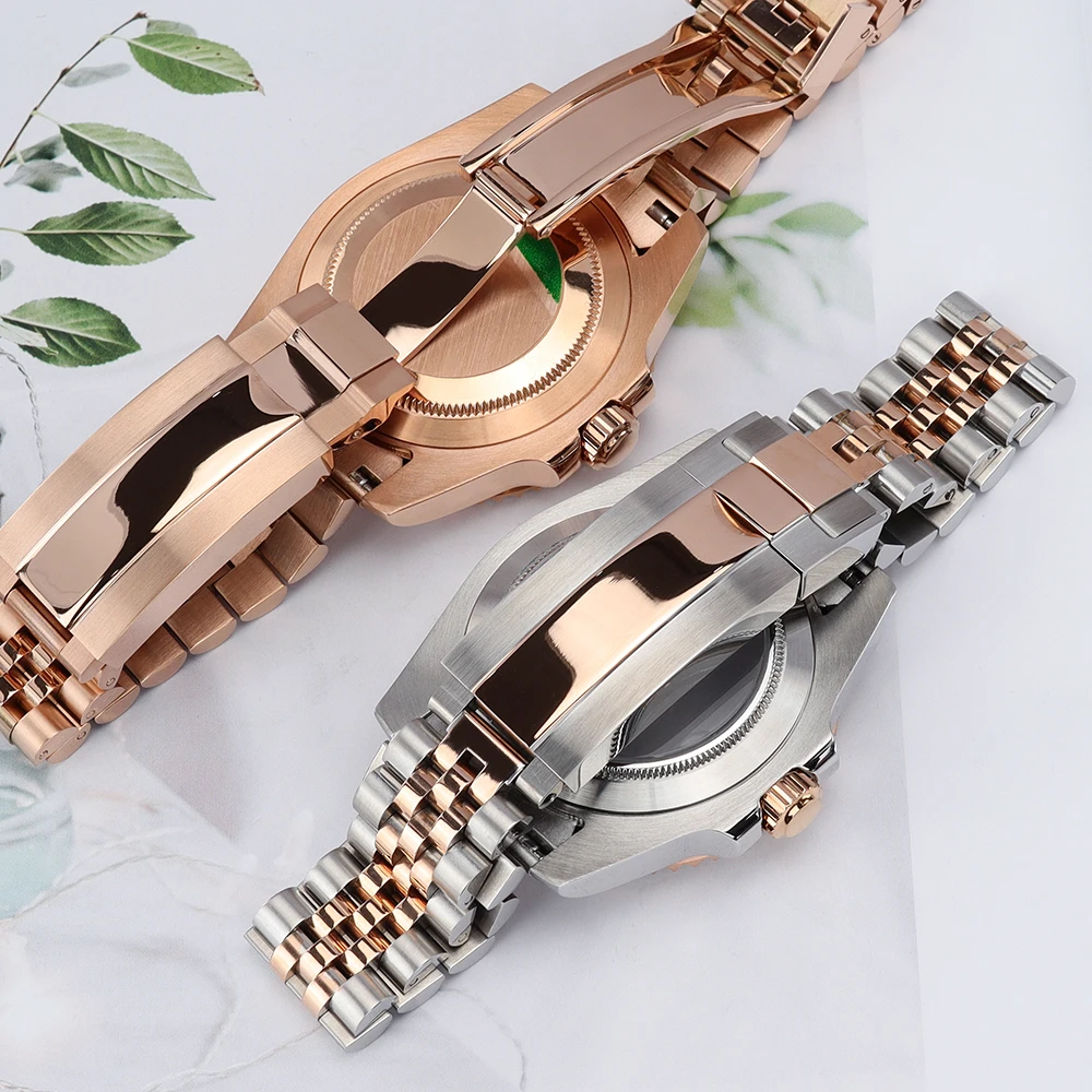 ตัวเรือนนาฬิกา PVD สีโรสโกลด์ ขนาด 40 มม. รุ่น NH35 ขอบเซรามิก กระจกแซฟไฟร์ สำหรับนาฬิกา SUB Seiko NH35 NH34 NH36/38 Miyota8215 ETA2824 พร้อมสาย Jubilee