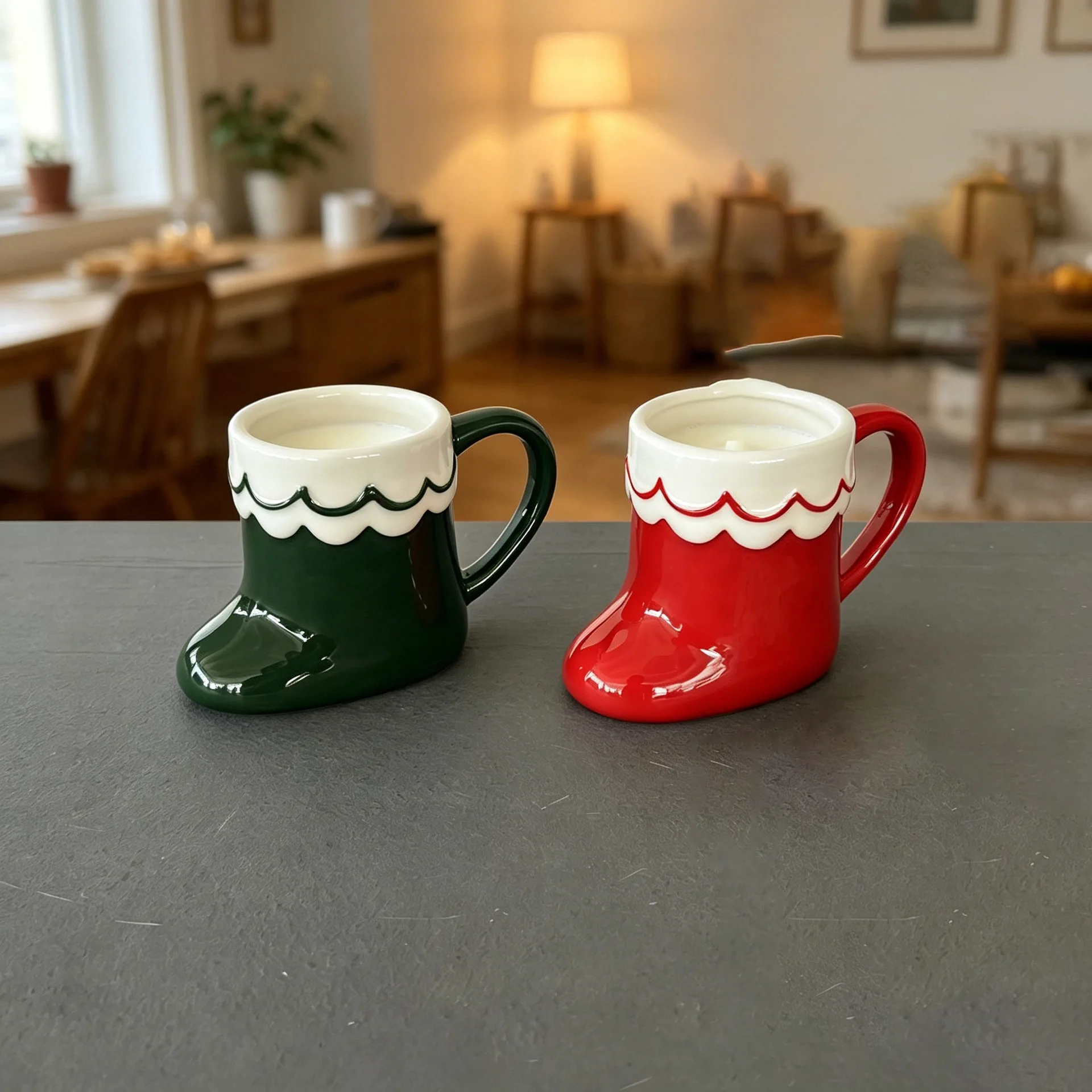 

Christmas Boot Shape Ceramic Mug 250ml Hand Painted Xmas Coffee Cup Creative Breakfast Milk Water Cup Home Decor Christmas Gift