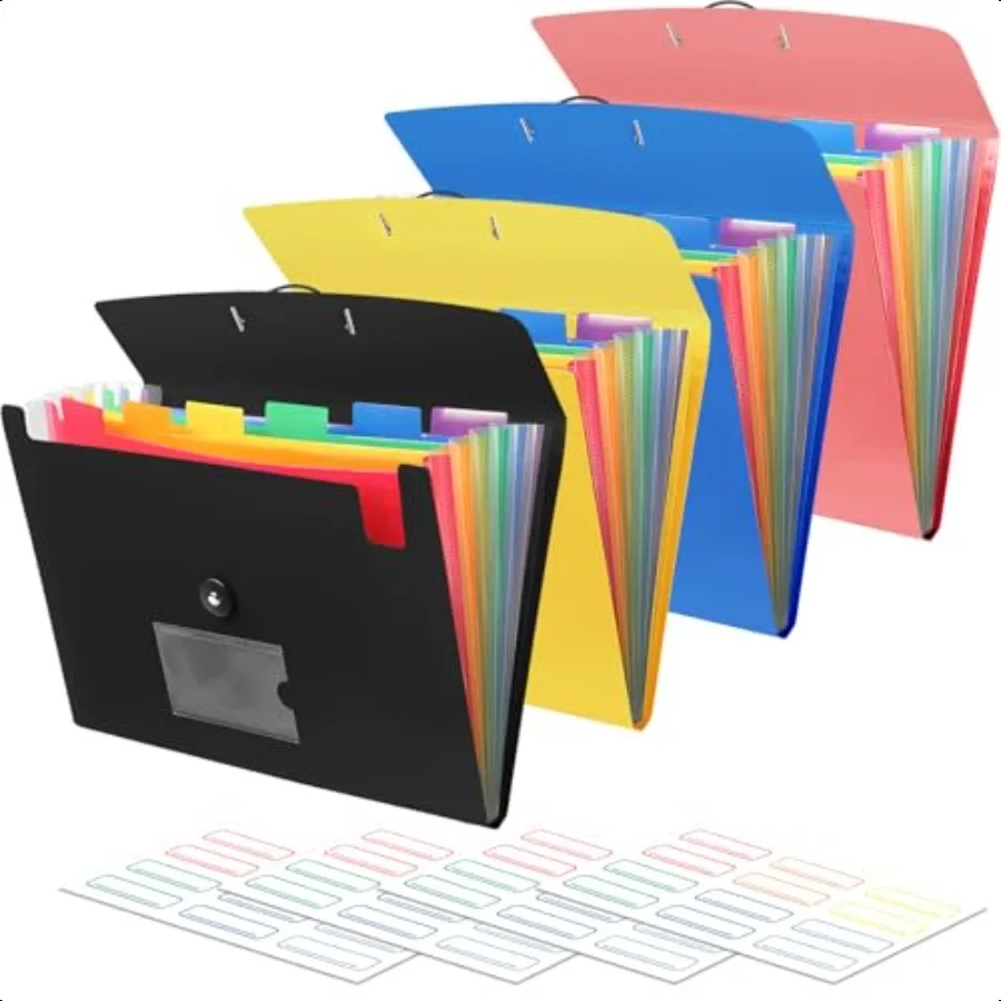 

4 Pack 7 Pocket Accordian File Organizer with Labels Expanding File Folder Plastic Expandable File Folder for Documents Letter