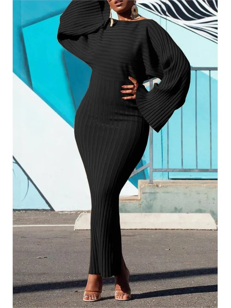 Mulheres sólida malha pit manga longa slash neck camisola bodycon vestido outono inverno streetwear sexy festa vestidos longos