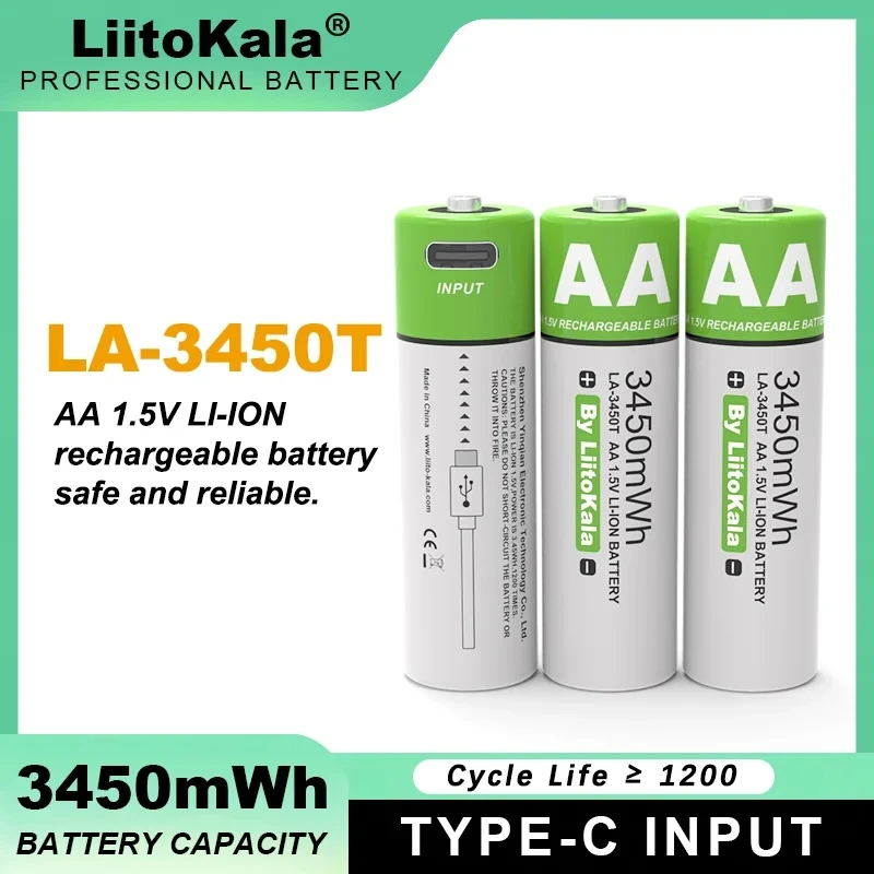 1-20PCS Liitokala AA 1.5V 3450mWh Large Capacity Lithium Rechargeable Battery Type-C USB Fast Charge for Mouse Toy