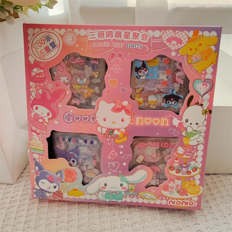 

100pcs Sanrio Hello Kitty Kuromi Non repeating Sticker Set Kawaii Cinnamoroll My Melody Waterproof Cartoon Sticker Gift Box Gift