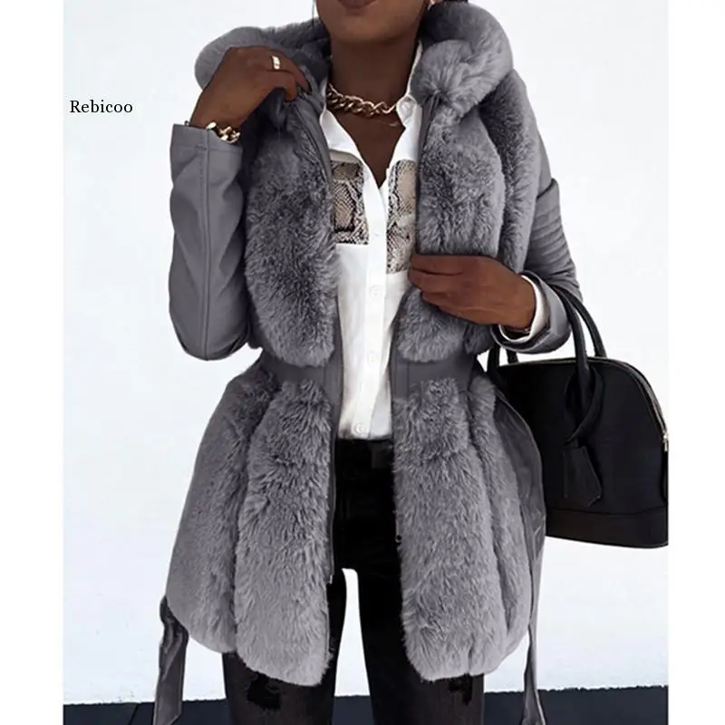 

Warm 2022 New Winter Women Thick Warm Zipper Jacket Coat With Belt Faux Fur Collar Leather Jackets Outerwear Ladies Parkas