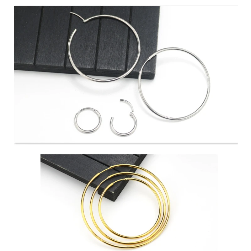 2mm Line 316 Stainless Steel Hoop Earrings No Fade Allergy Free Classical Brief Style IP Plating Size 12/14/16MM