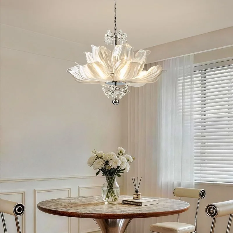 Living room chandelier, light luxury French cream living room lamp, Bauhaus eye protection modern lamps simple flower crystal