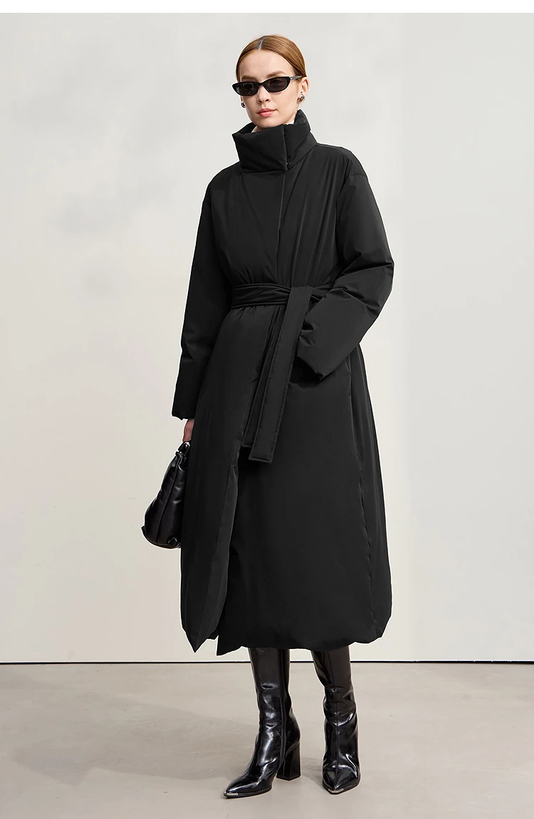 Amii Down Coats 2025 Winter New Solid Color Loose Long Women's Outerwear With Belt High Neck Thicken Warm Down Jacket 12544184
