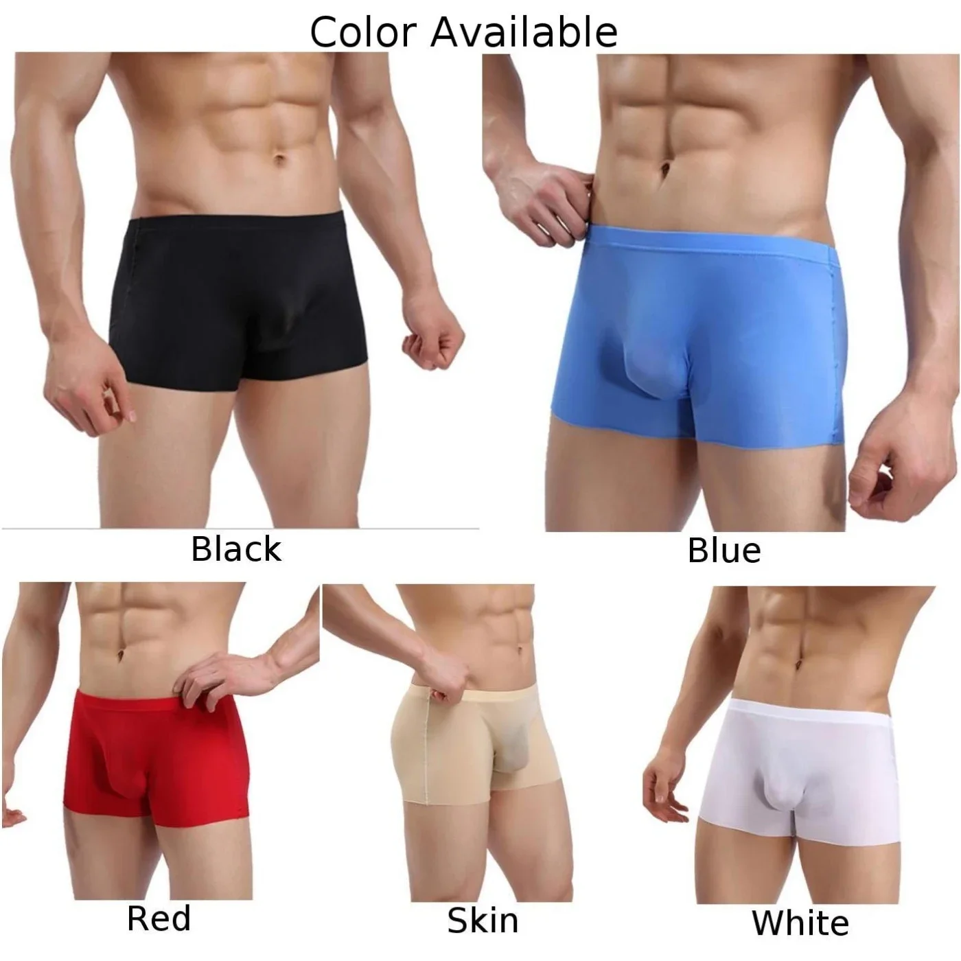 Mens Sexy Ice Silk Low Rise Pouchs Briefs Seamless Ultra-Thin Sheer See-Through Underwear Trunks Smooth Men\'s Shorts