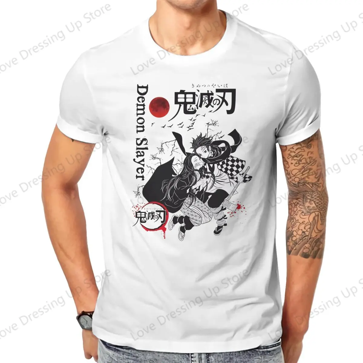 Tanjiro and Nezuko 100%Pure Cotton men's Tshirt Street Cool Tshirts Harajuku Demon Slayer Graphic Hipster Tops