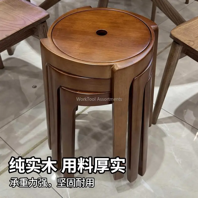 Stackable Solid Wood Round Stool Sturdy Durable Windmill‑Style Dining Stool For Home Restaurant