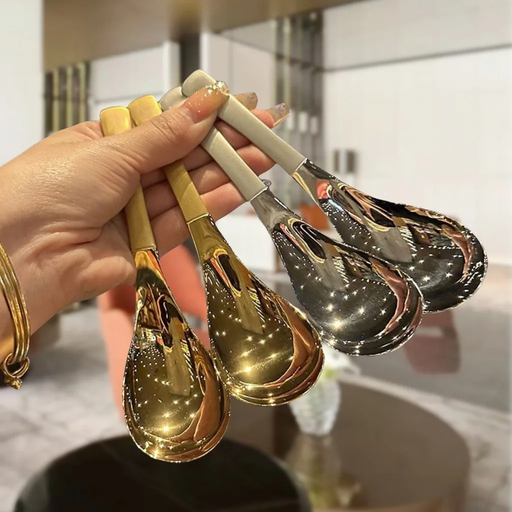 Stainless Steel Korea Soup Spoons Home Kitchen Large Capacity Gold Silver Mirror Polished Flatware for Soup Rice Tableware