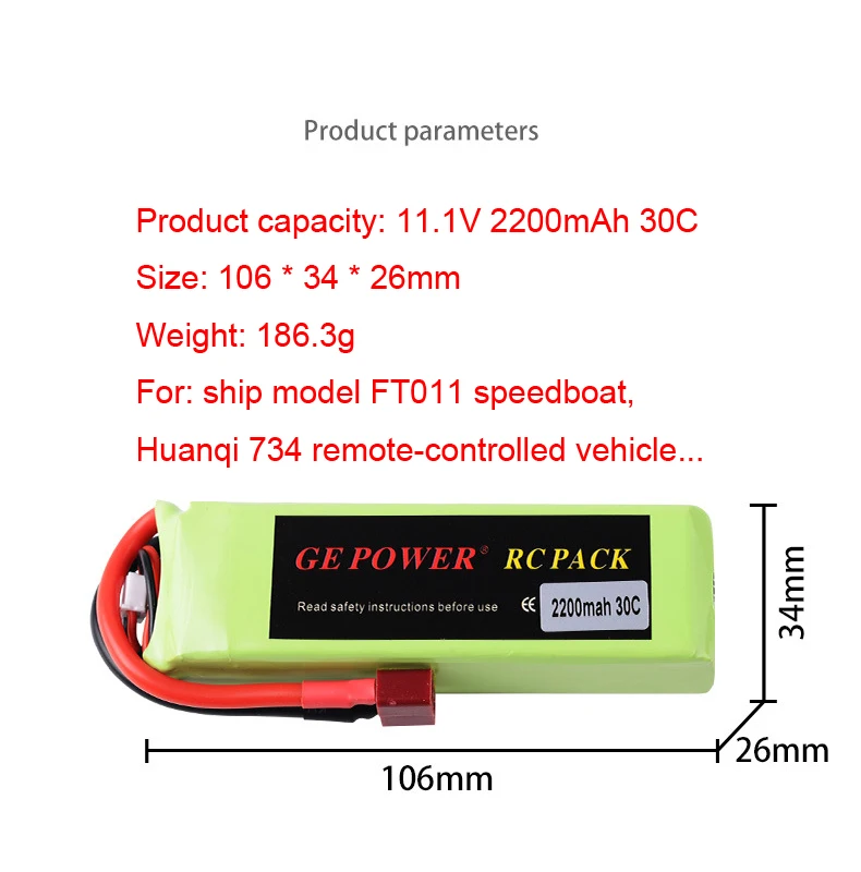 1/2Pcs 11.1V 2200mAh 30C Li-po battery with USB cable For Flywheel FT012 Huanqi 734 remote control ship battery with T head plug