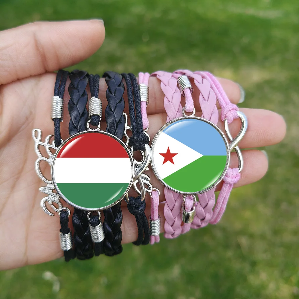 Pulsera de cuero con bandera de yibuy, brazalete con bandera de Hungría, Canadá, Somaliland, Turquía, América, Francia, Italia, España, Argentina, regalo