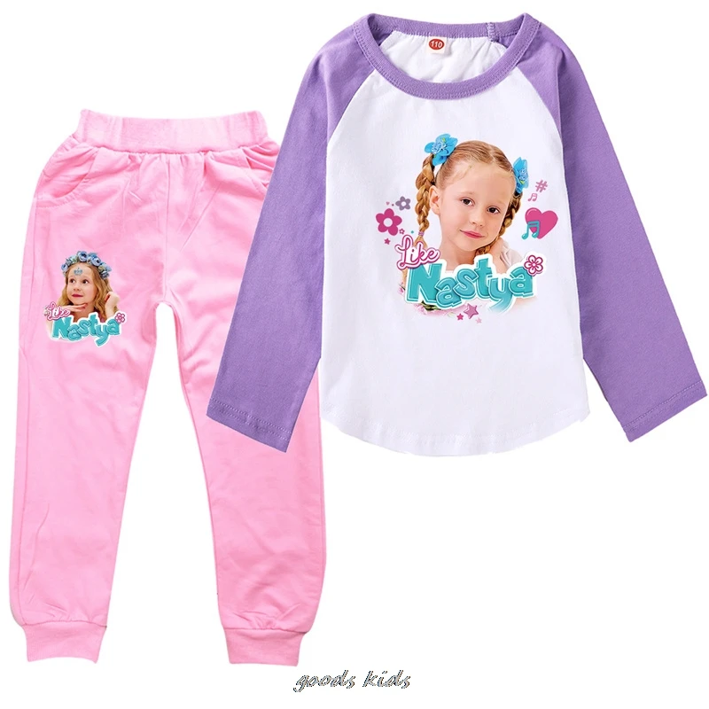 Lovely Like Nastya Show Children Clothes Girls Boys Ccotton Long Sleeve T-Shirt+Pants 2Pcs/Set Kids Cartoon Clothes Sports Suit