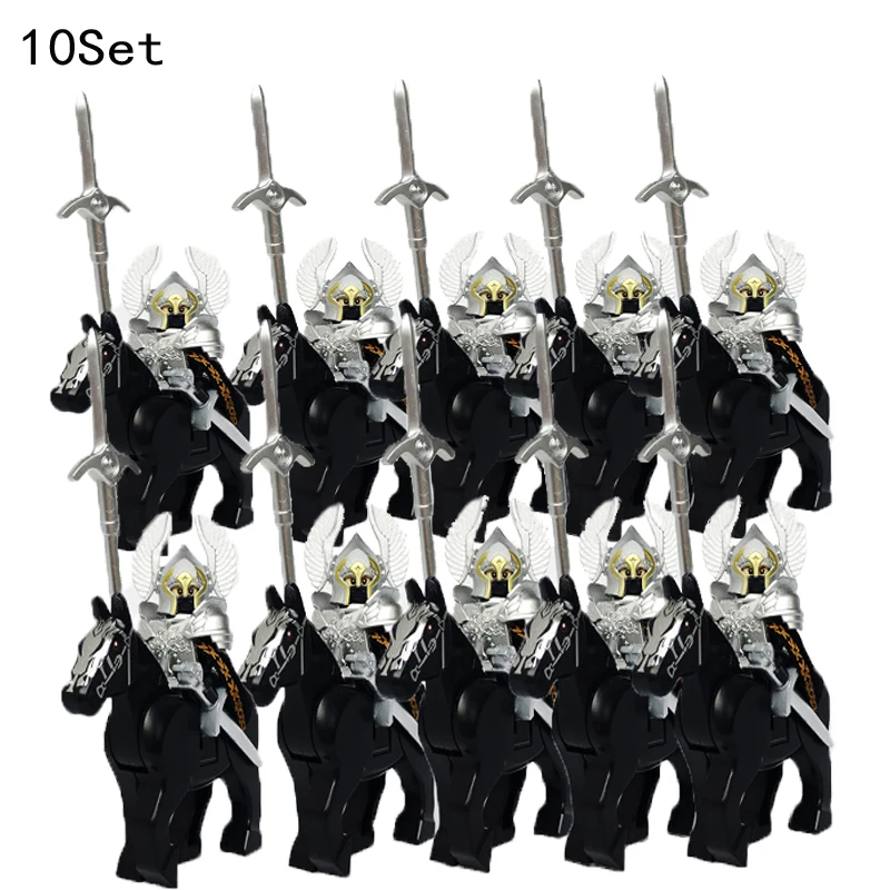 10 Sets Gondor Knight LOTR 9471 Fountain Guard & Castle Roman Solider Black Falcon With Horse Figure Building Block Kids TOYS