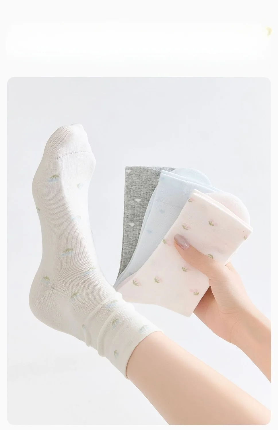 Neue Damen-Socken-Sets aus 100 % Baumwolle für Frühling, Herbst und Winter, mit Blumenmuster, mittellang, niedliche kurze Socken für Damen – Detail 5