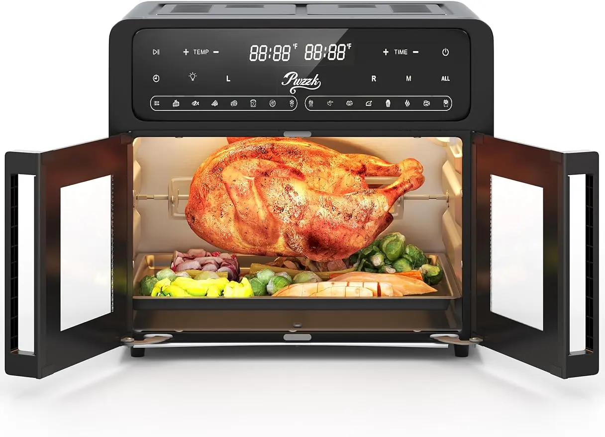 2024 New Dual Zone Air Fryer Oven with French Glass Door 25.4QT Large Capacity Family Meals 16-in-1 Preset Menus LED Screen Adva