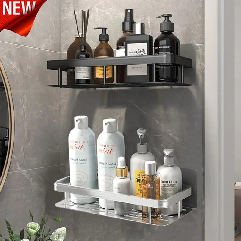 Wall Mounted Rectangular Rack Bathroom Sink Wall Mounted Self-adhesive Non Perforated Shower Shampoo Tripod Storage Rack