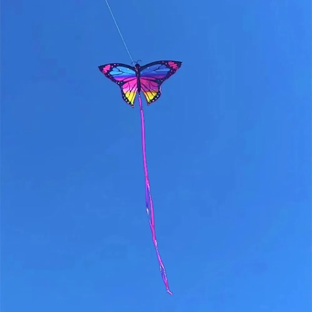 Cometa de mariposa colorida para niños, juguete volador de cola larga de 1,45 m, fácil de volar, cometa 3D de dirección
