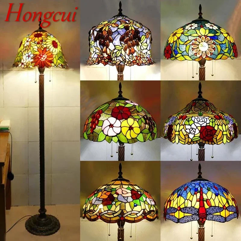 

Hongcui Tiffany Floor Lamp American Retro Living Room Bedroom Lamp Country Stained Glass Floor Lamp