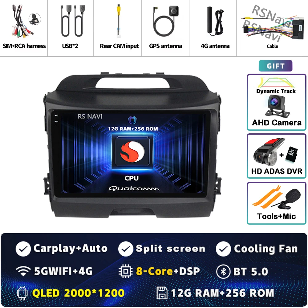 Android 15 Voor Kia Sportage 3 SL 2010-2016 2K QLED Android Autoradio Multimedia Video Player GPS Stereo CarPlay 4G Head Unit