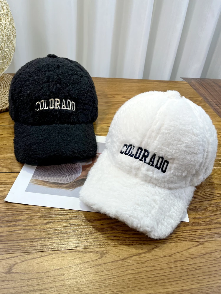 Imitation lamb fleece baseball cap women's versatile winter fleece thickened warm cap letter embroidery street trend women's hat