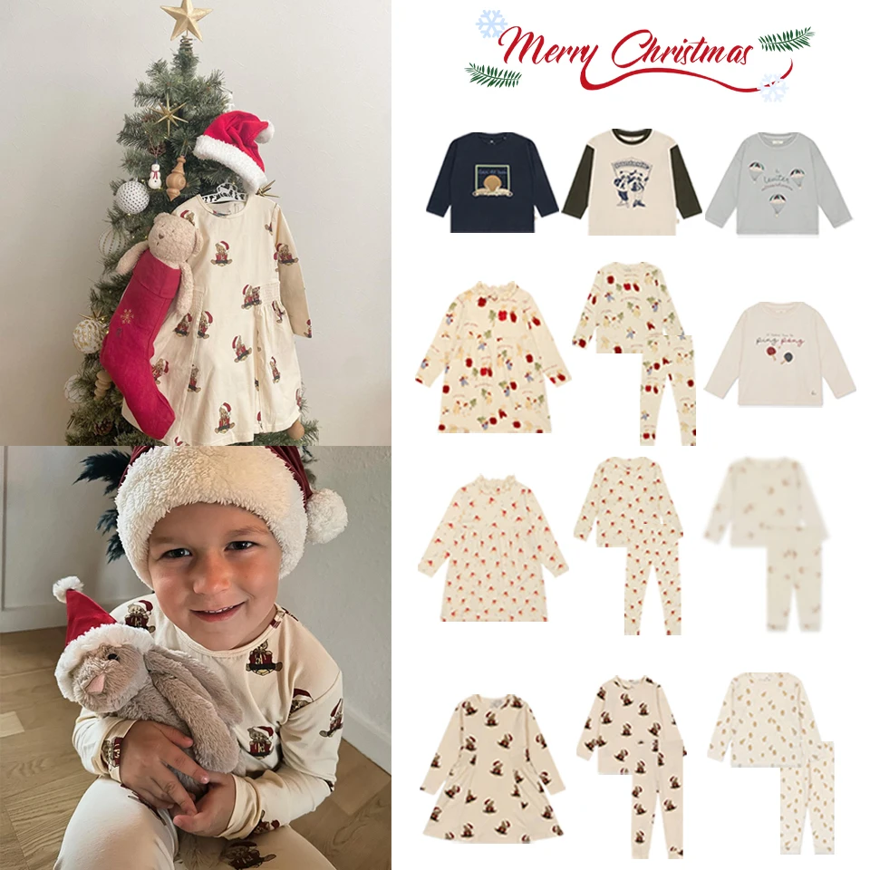 

2024 New Children's Suit KS With The Same Cute Cartoon Snow Rabbit Children's Fun Duckling Moon Bottoming Shirt Set Suit Dresses