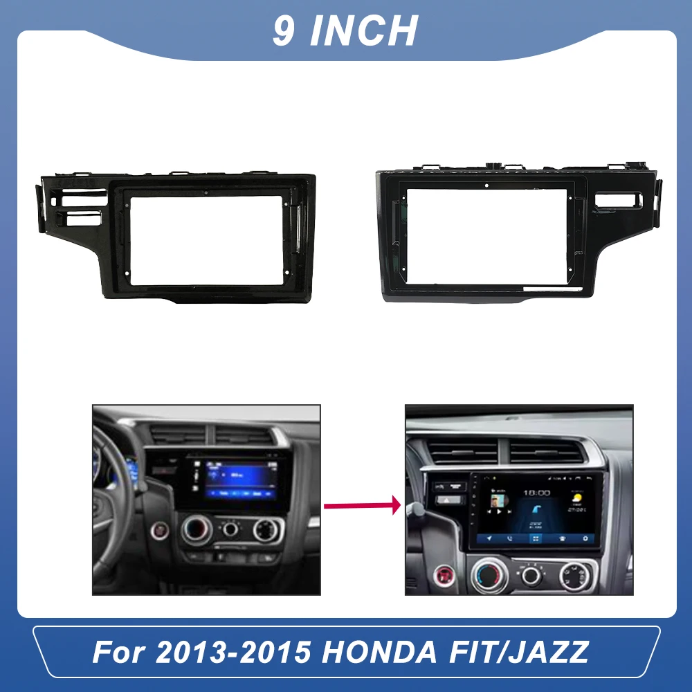 

9-дюймовый УФ-черный автомобильный радиоприемник, Android GPS MP5, стереоплеер, 2Din, панель головного устройства, рамка для HONDA FIT/JAZZ 2013-2015 годов